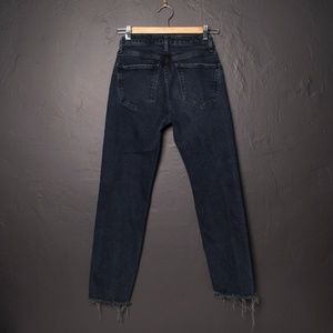 Zara Dark Wash High Rise Fringe Hem Jeans Sz 26
